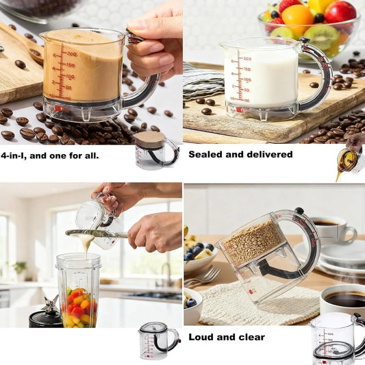 Adjustable 4-in-1 Measuring Cup Kit: Scraper-Base Design for Precise Cooking & Baking
