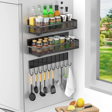All-in-One Magnetic Fridge Rack — Multifunctional Holder for Spices, Towels, and Kitchen Utensils